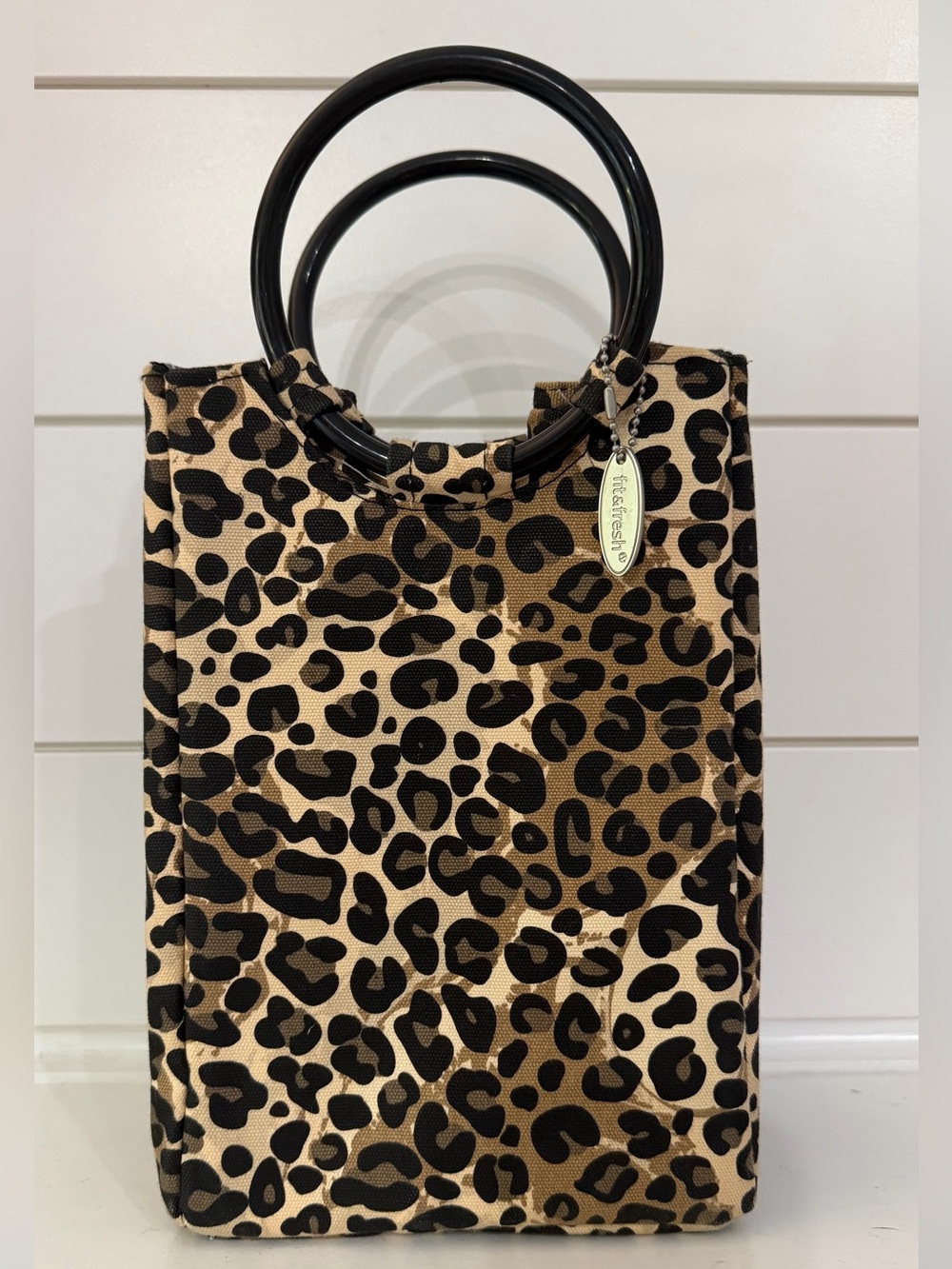 Leopard Print Tote Lunch Bag with Black Ring Handles